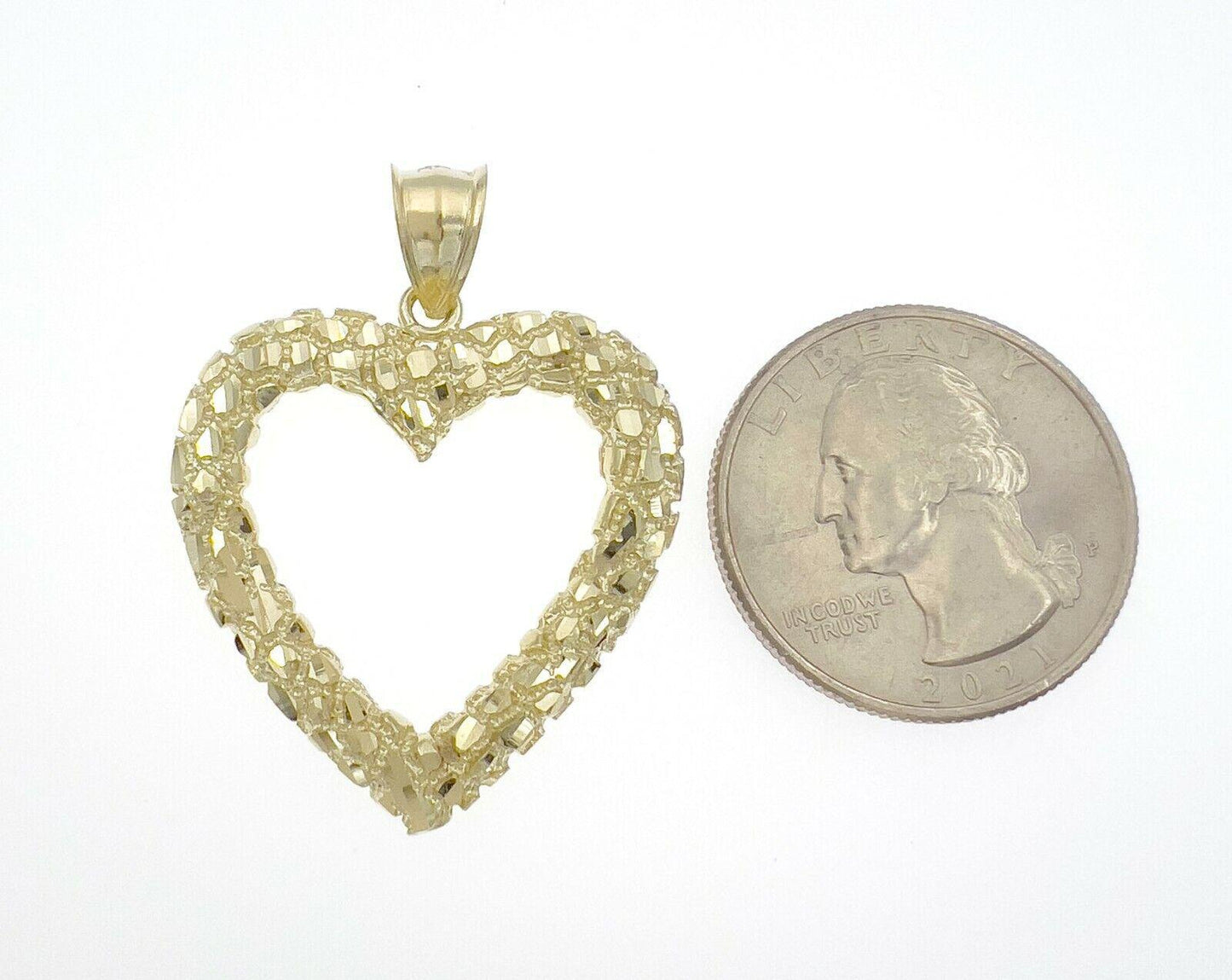 Heart Nugget Pendant Charm 10k Yellow Gold 1.5 inch