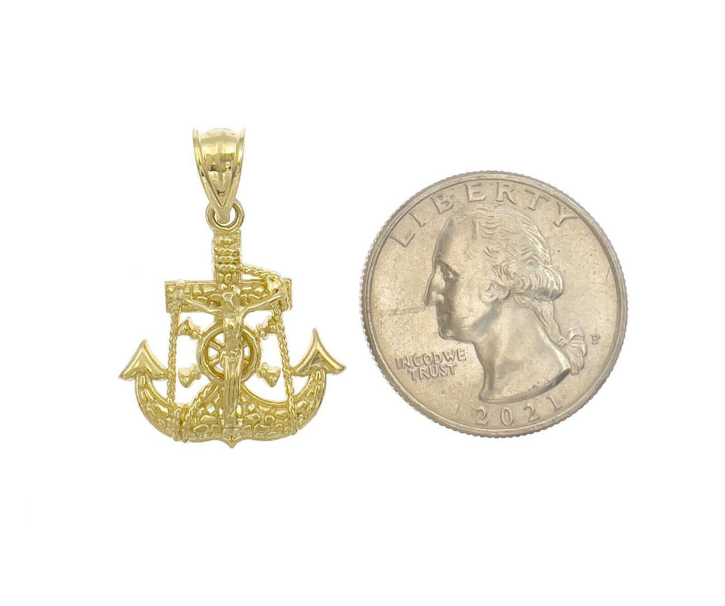 Jesus Crucifix Anchor Pendant 10k Yellow Gold