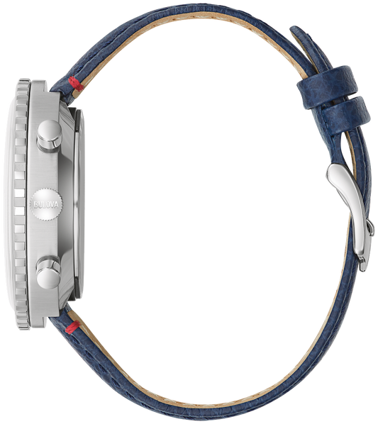 Bulova Chronograph C Men Blue Leather Strap Watch 96A283