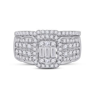 14k White Gold Baguette Cluster Diamond Bridal Wedding Ring Band Set 1 Cttw