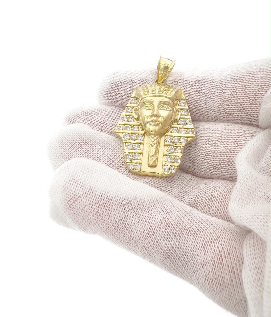 Pharaoh Egyptian King Tut Pendant Charm 10k Yellow Gold 1.6 inch