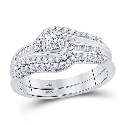 0.50 Cttw Baguette Round Diamond Swirl Wedding Ring Set 10k White Gold
