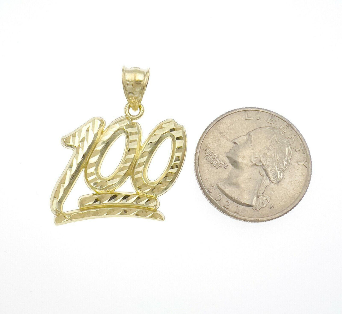 Hundred 100 Emoji Pendant Charm 10k Yellow Gold Diamond Cut 1.4 inch