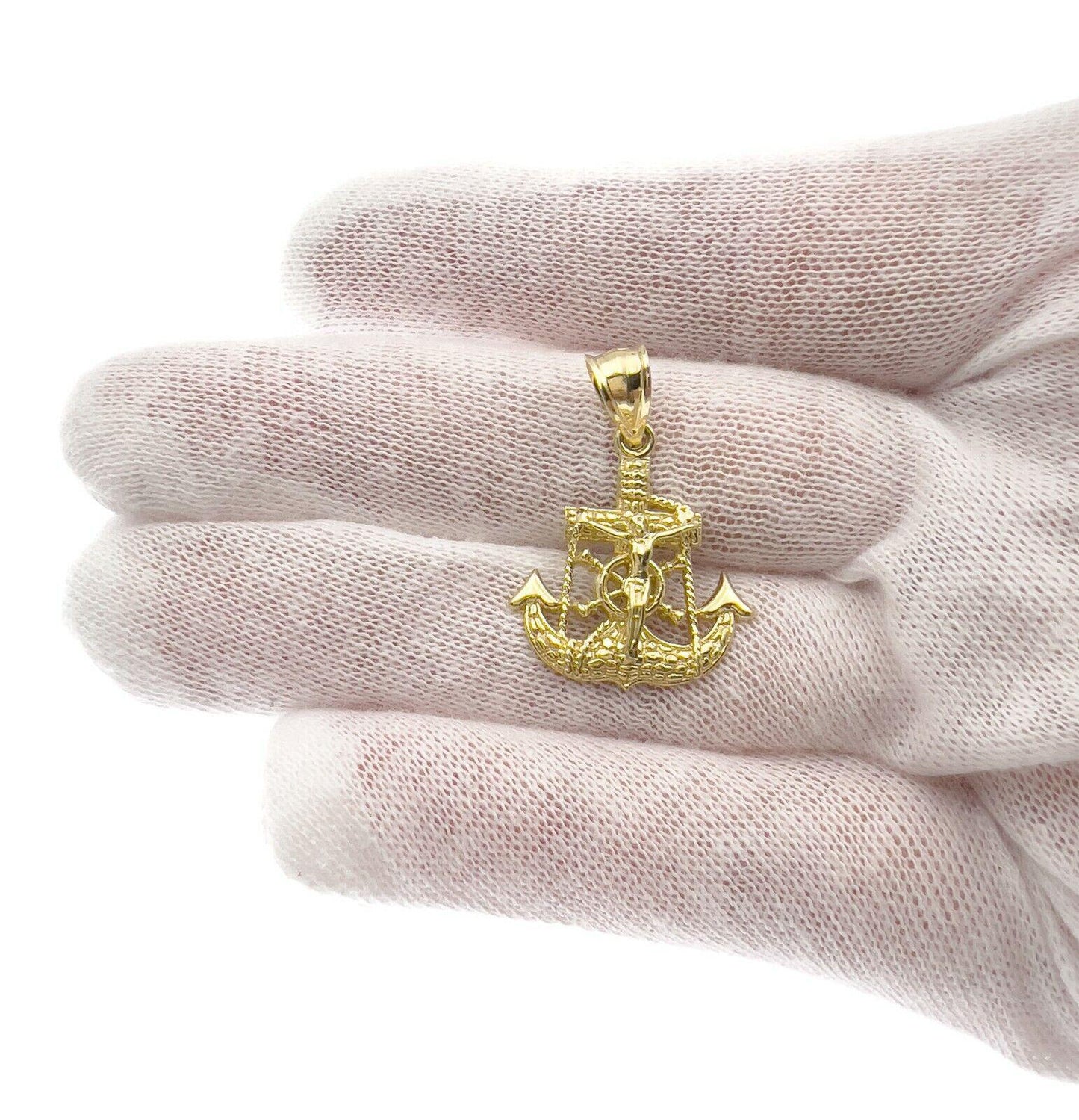 Jesus Crucifix Anchor Pendant 10k Yellow Gold