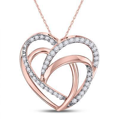 Diamond Openwork Heart Womens Charm Pendant 10k Rose Gold