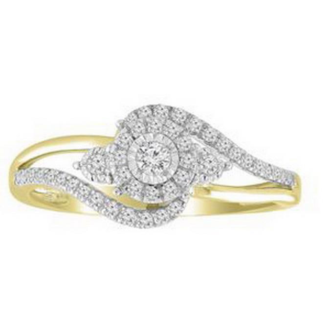 0.25 cttw Diamond Round Cluster Bypass Ring 10k Yellow Gold
