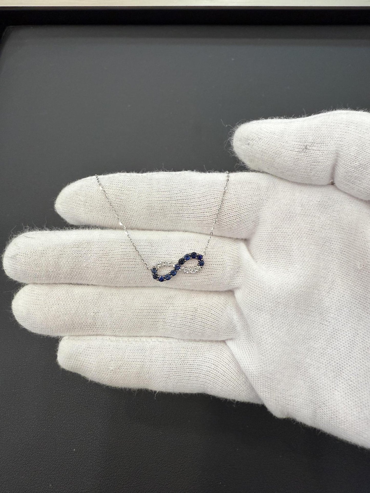 0.38 ctw Blue Sapphire 0.13 ctw Diamond Infinity Pendant Necklace 10K White Gold