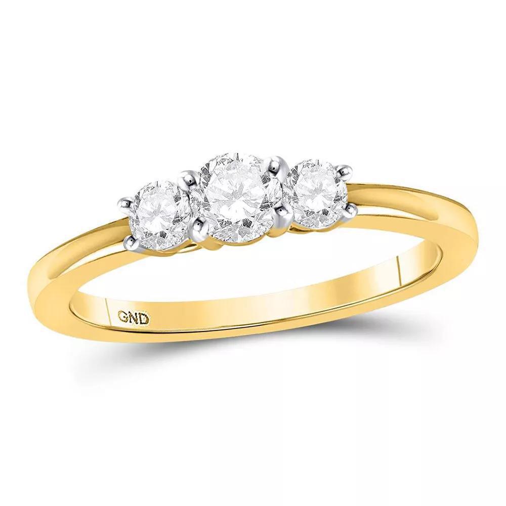 14k Yellow Gold Round Diamond 3-stone Bridal Wedding Engagement Ring 1/2Cttw