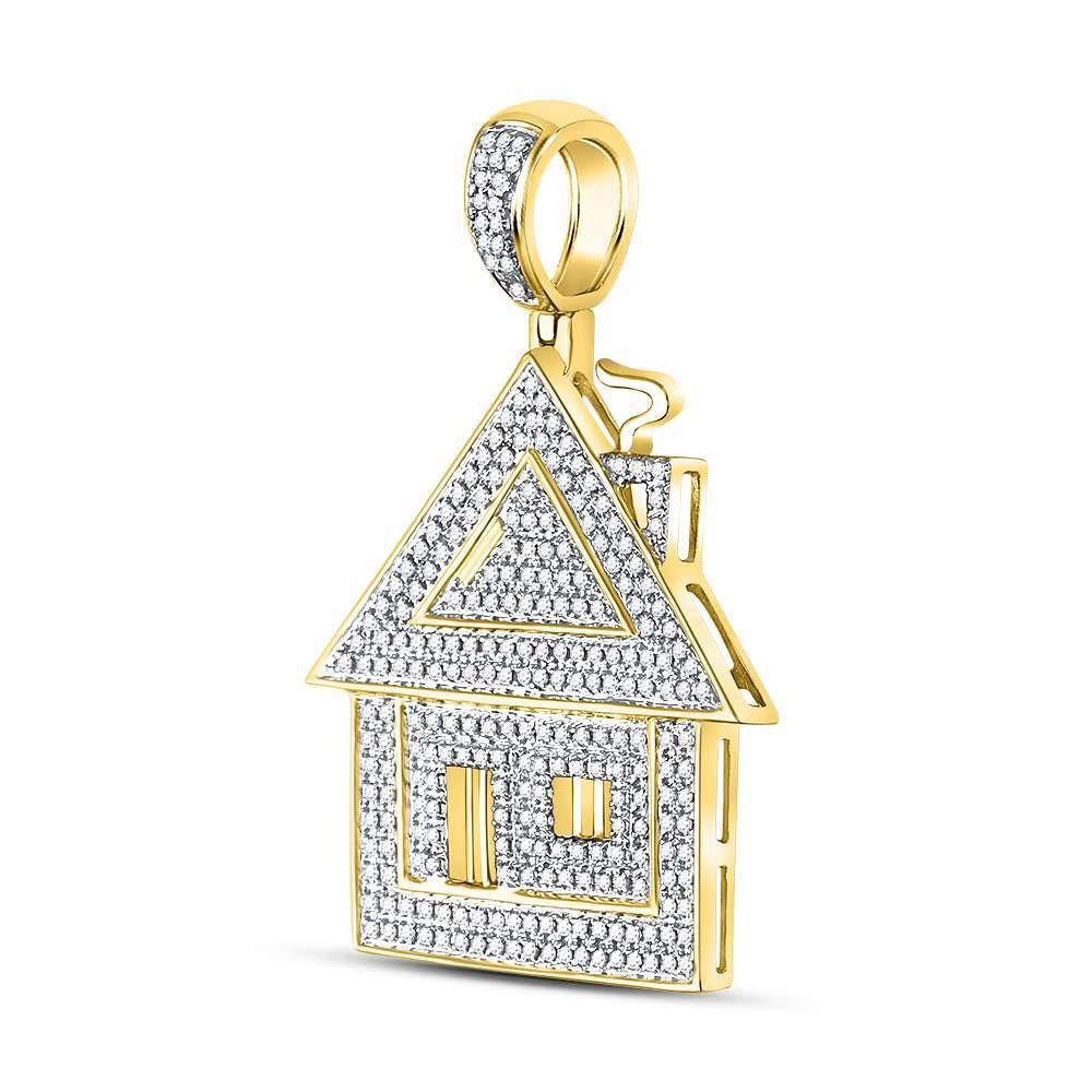 0.75 Cttw Diamond Trap House Mens Pendant Charm 10k Yellow Gold