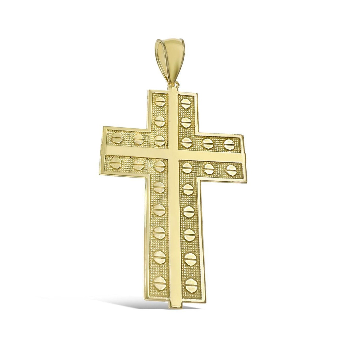 10k Gold Cross Pendant Screw Head Detail Textured Finish Mens Charm 2.9 inch