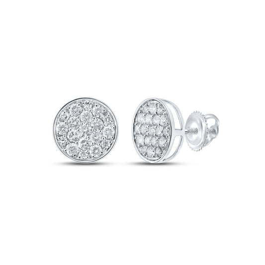 0.53ctw Diamond Round Cluster Stud Earrings 10k White Gold Mens Screw Back