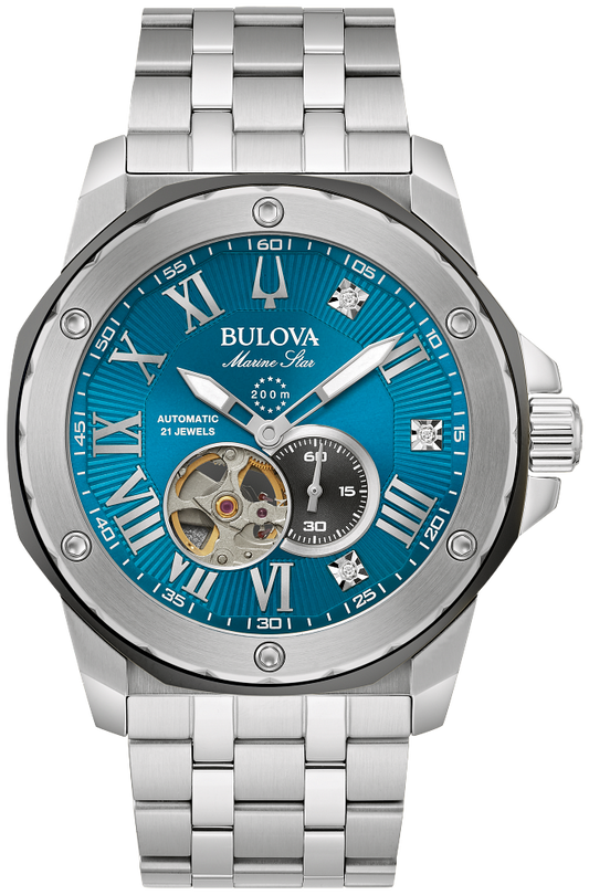 Bulova Automatic Marine Star Marc Anthony Blue Dial Diamond Mens Watch 98D184