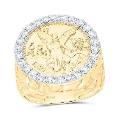 1.33ctw Diamond Centenario Coin Men's Ring Halo 10K Yellow Gold