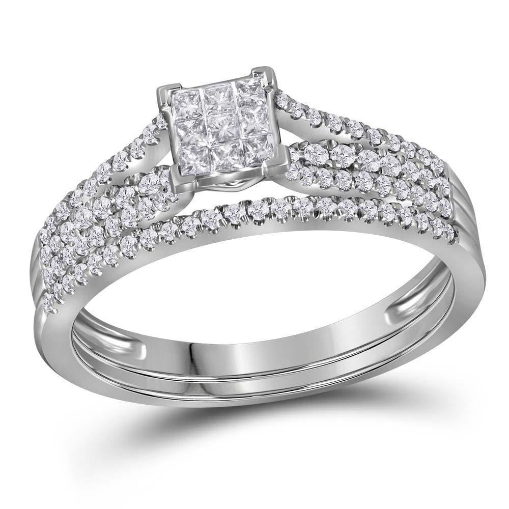 1/2cttw Princess Diamond Bridal Wedding Ring Set 14k White Gold Engagement Band