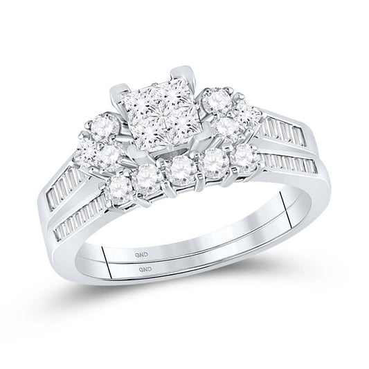 1.03Ctw Princess Baguette Diamond Bridal Wedding Ring Band Set 10k White Gold