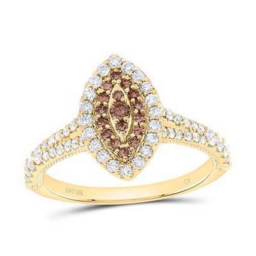 0.75ctw Cognac Diamond Marquise Cluster Halo Ring 10K Yellow Gold