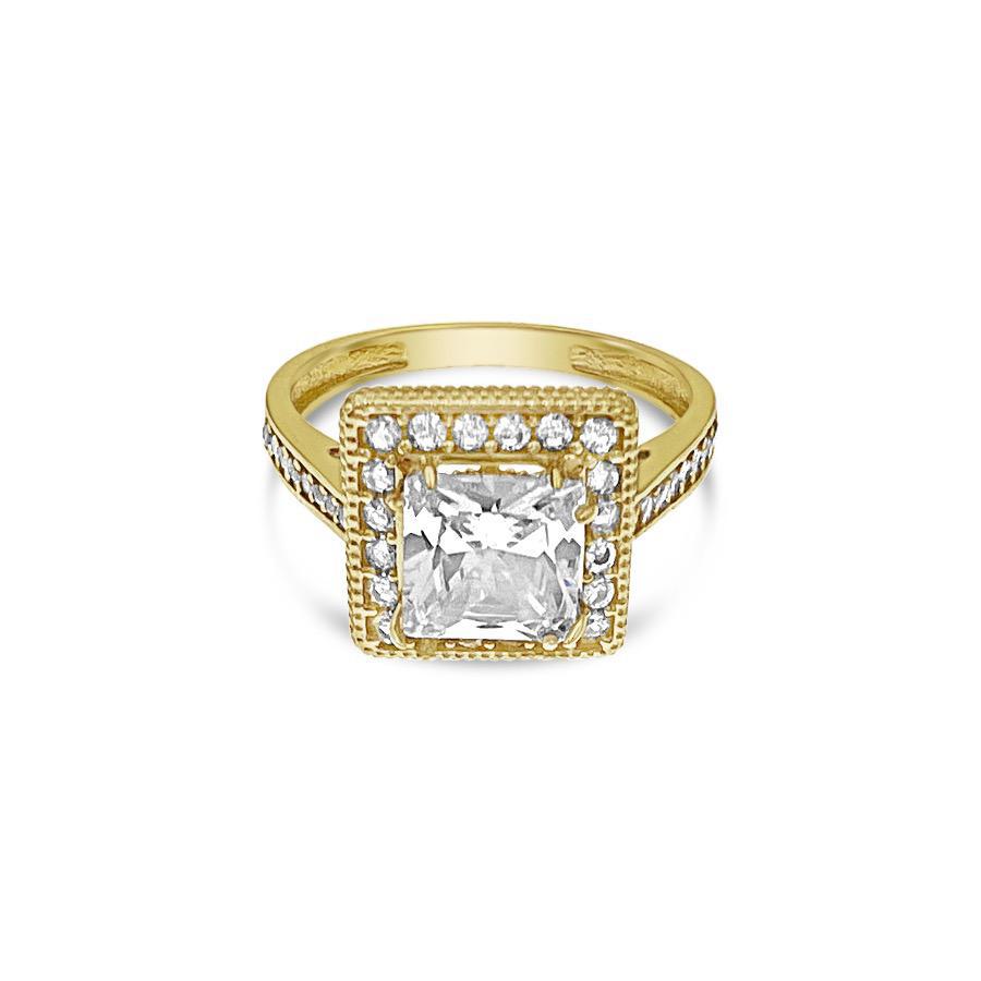 Cushion Halo Split Shank Ring 14K Yellow Gold