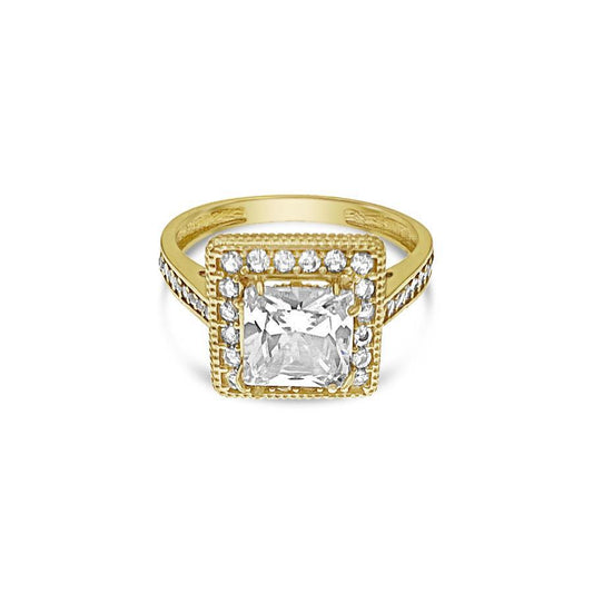 Cushion Halo Split Shank Ring 14K Yellow Gold