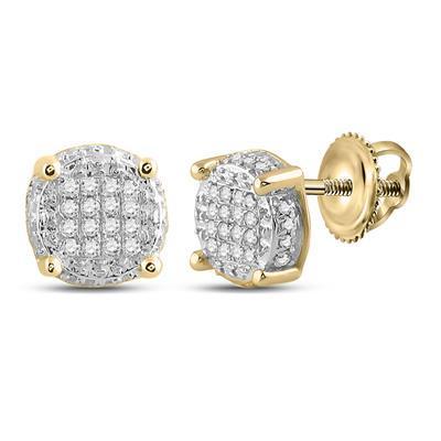 Diamond Round Men's Stud Earrings 10k Yellow Gold Screw Back