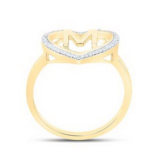 Diamond Initial M Heart Ring 10K Yellow Gold Womens