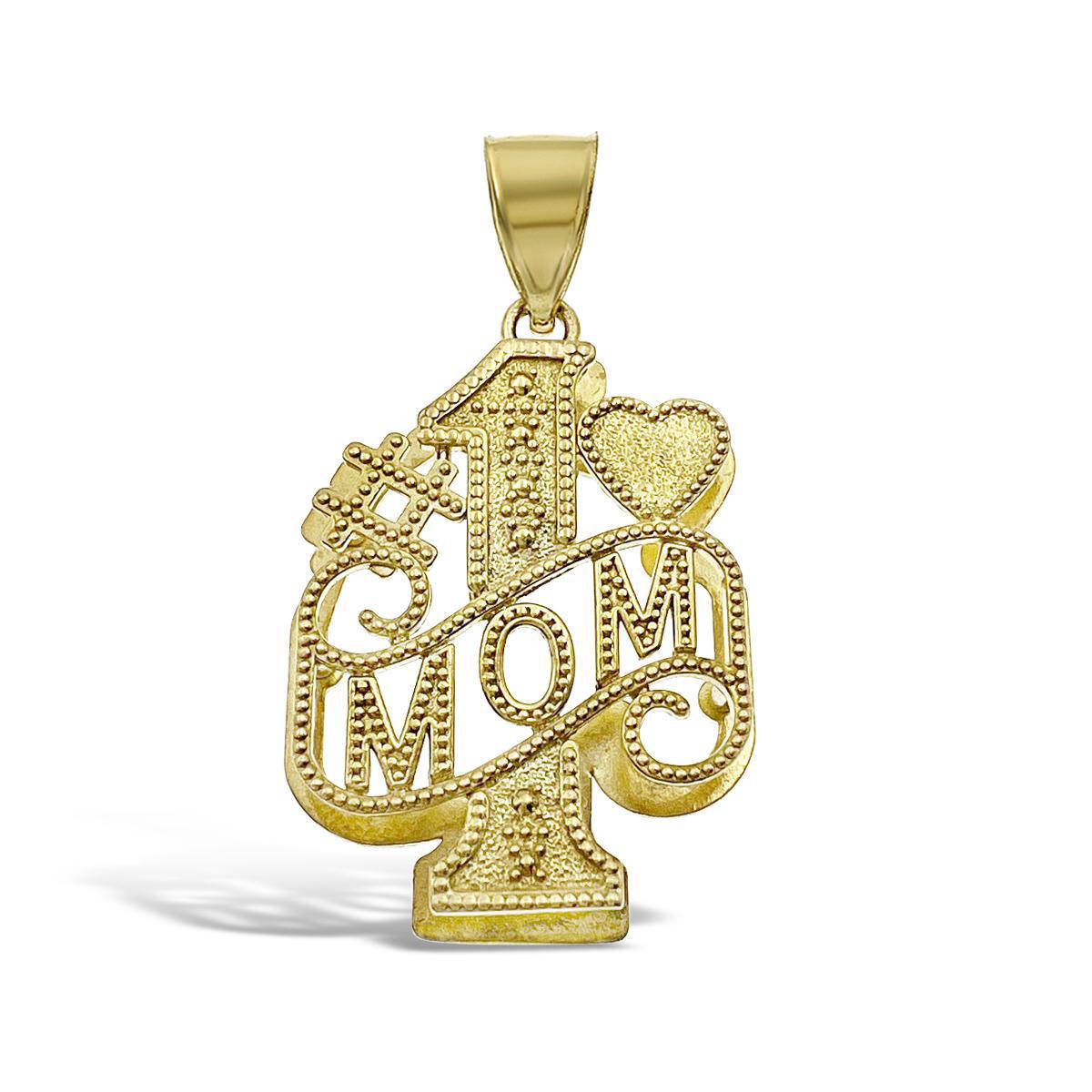 Mom #1 Mother Pendant 10k Yellow Gold Charm 1.4"