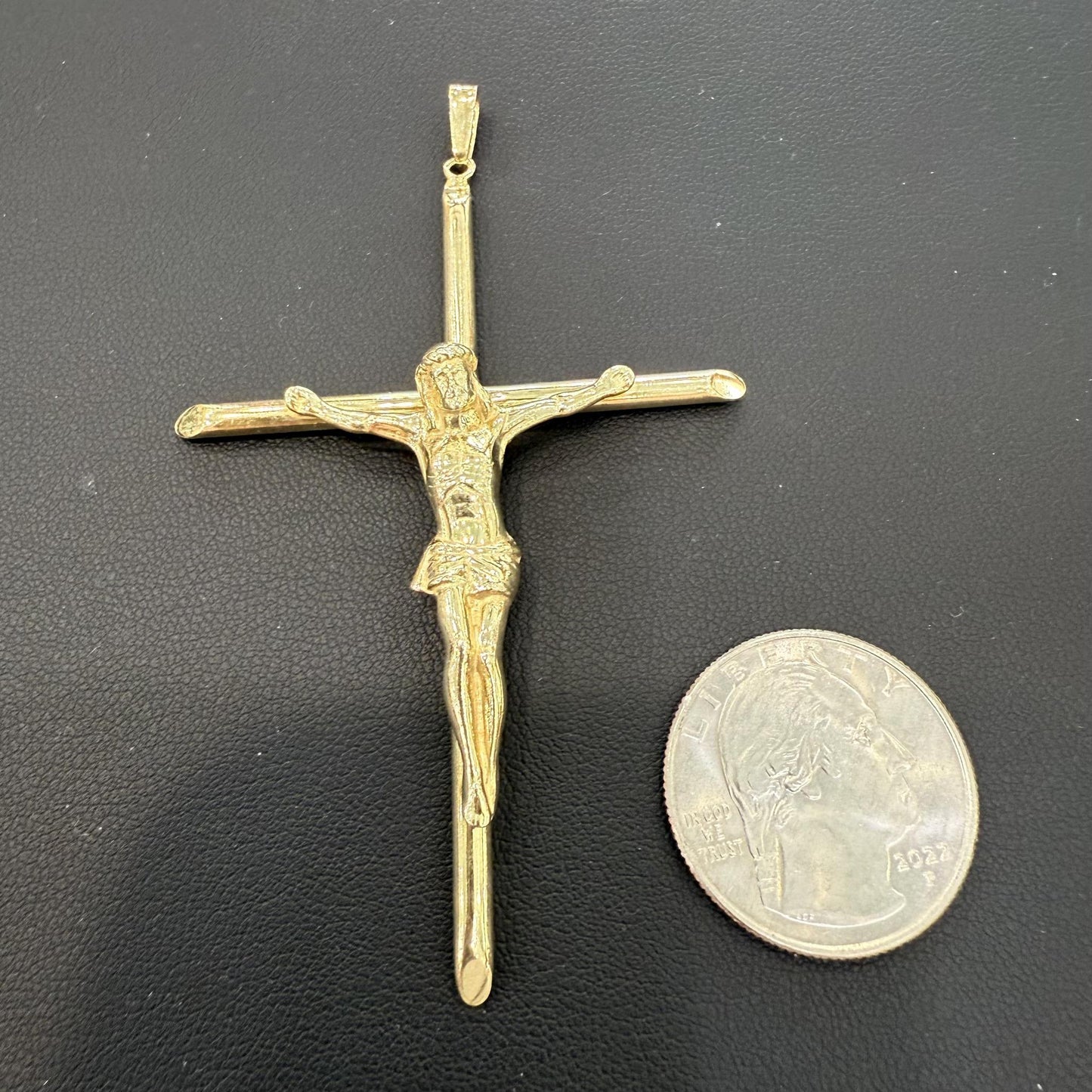 Cross Crucifix Pendant Charm 925 Sterling Silver Gold Plated 2.9"