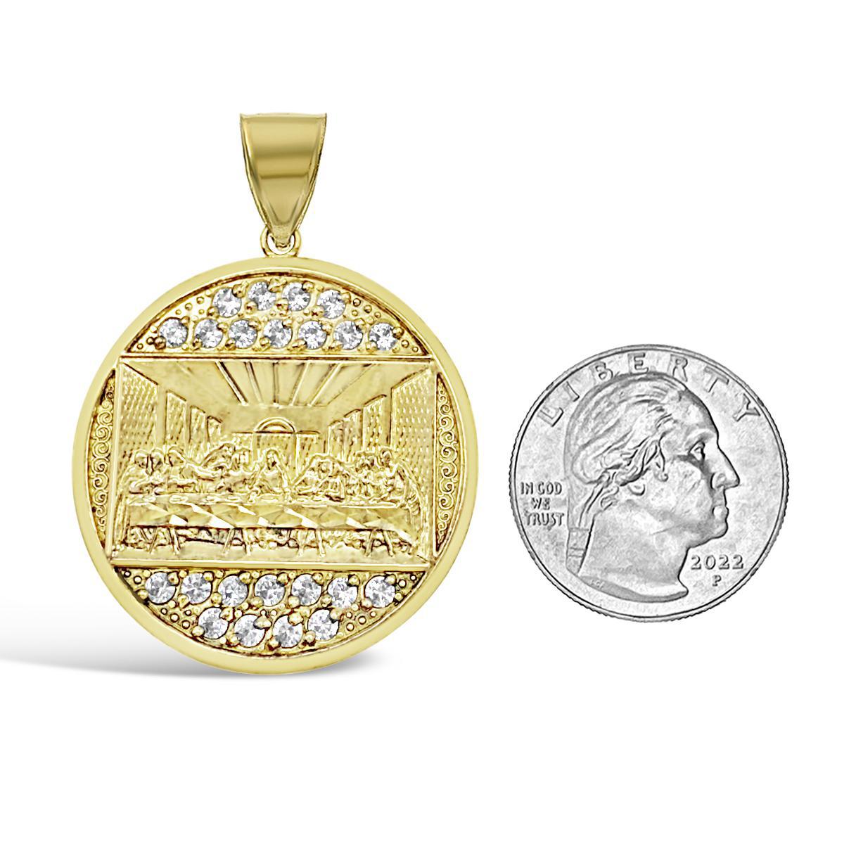 Last Supper Round Pendant Mens Charm 10k Yellow Gold