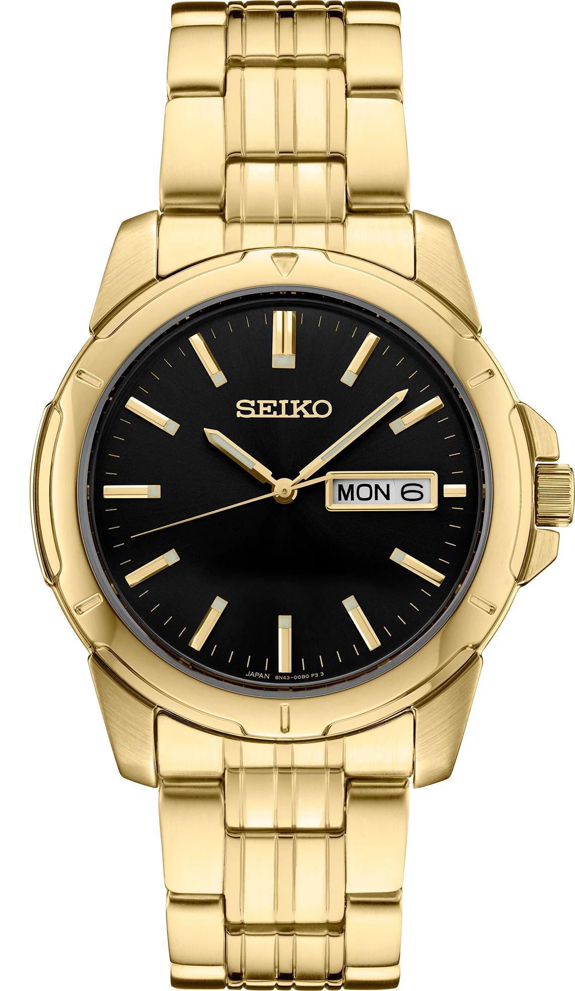Seiko Essentials Gold Tone Black Dial Mens Watch SUR358