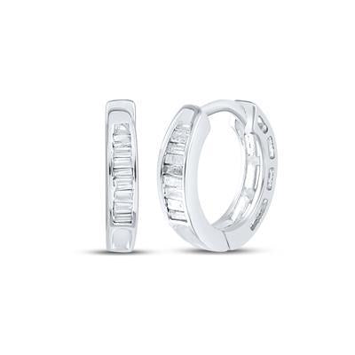 Baguette Diamond Hoop Huggie Womens Earrings 925 Sterling Silver