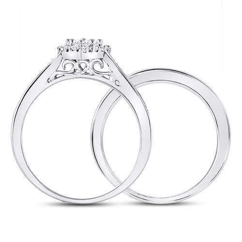 0.50 Ctw Princess Diamon Heart Cluster Bridal Wedding Ring Set 10k White Gold
