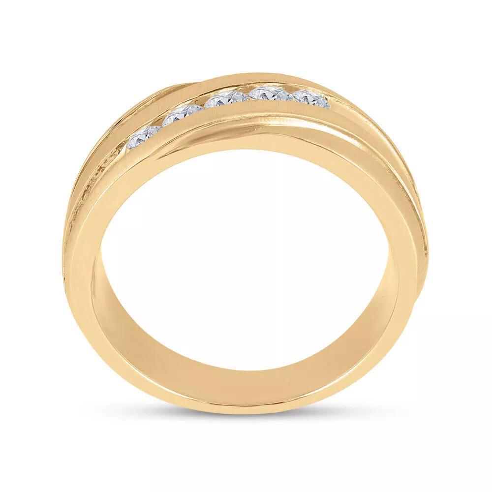 10k Yellow Gold Mens Round Diamond Diagonal Wedding Band Ring 1/2Cttw