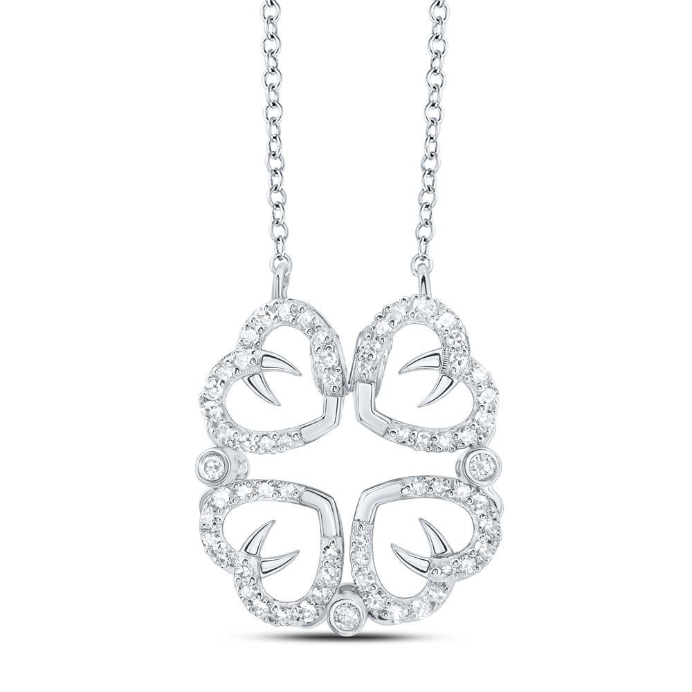 0.38ctw Diamond Clover Heart Necklace 10k White Gold Convertible Design