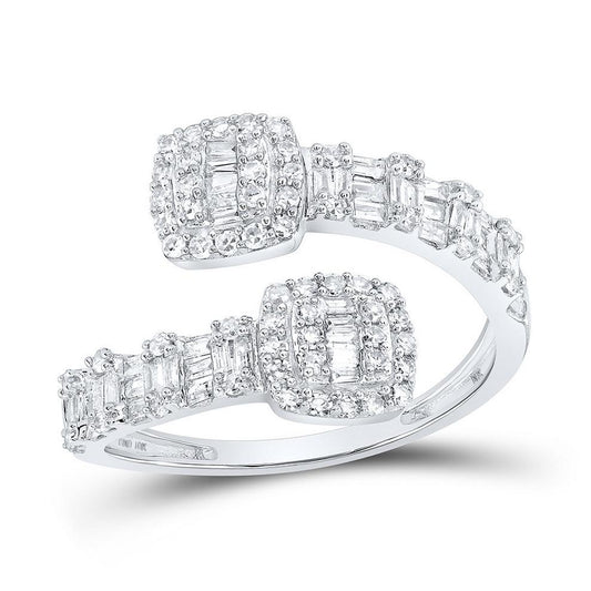 0.65 Cttw Round Diamond Cushion Shape Cuff Band Ring 10k White Gold