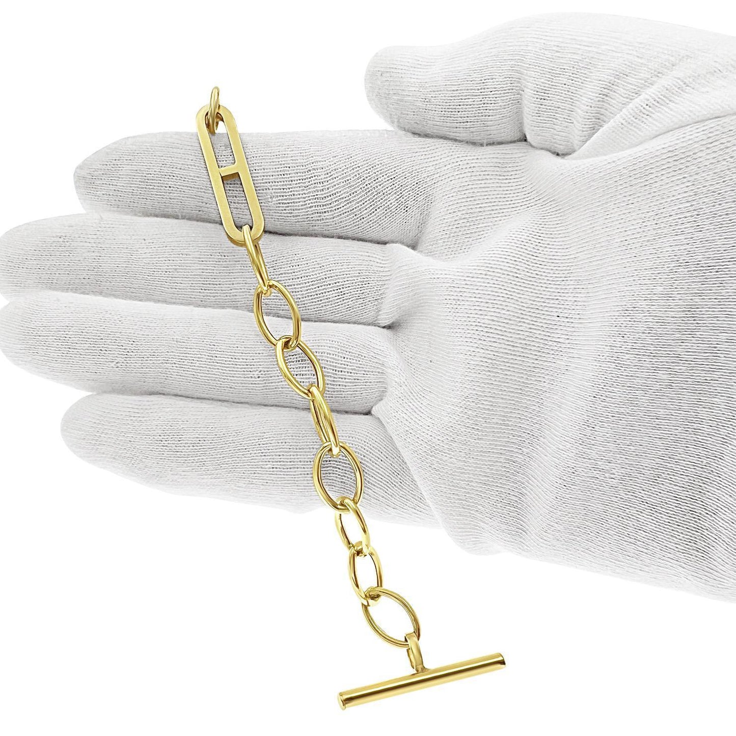 Real 14k Gold Paperclip Toggle Bracelet 8 inch