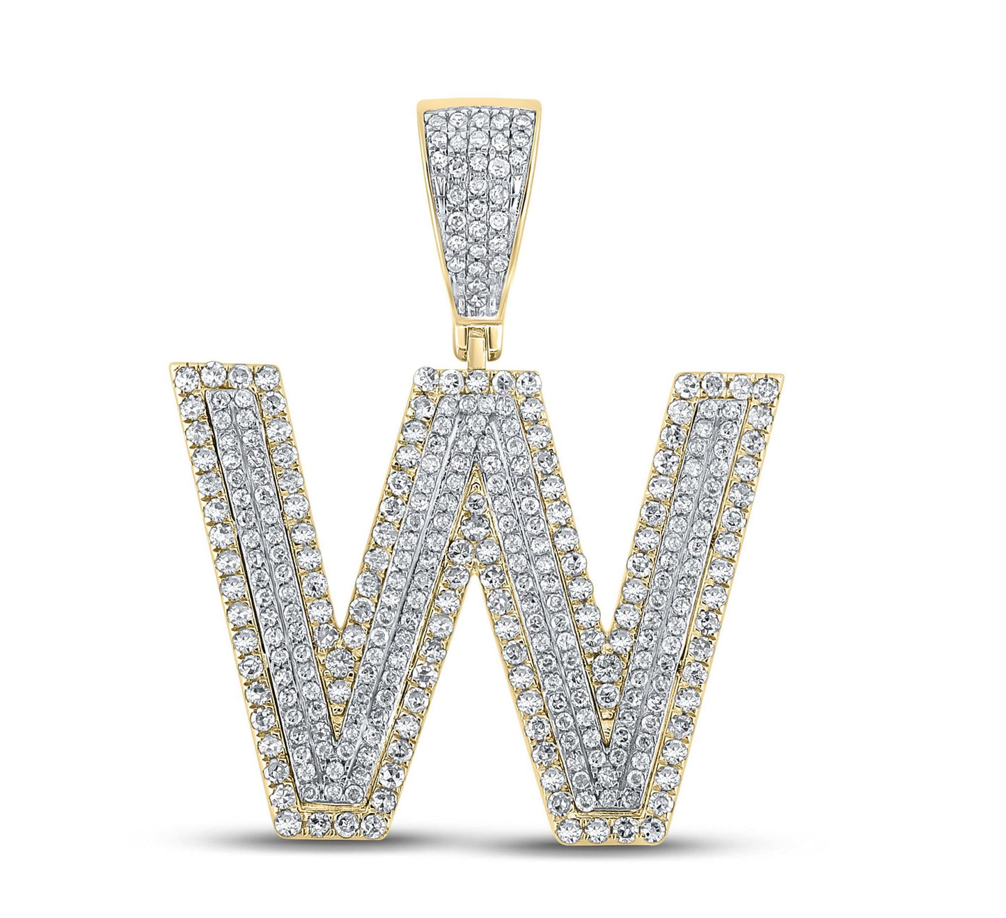 Diamond W Initial Letter Charm Pendant 10kt Two Tone Gold 1-1/3 cttw