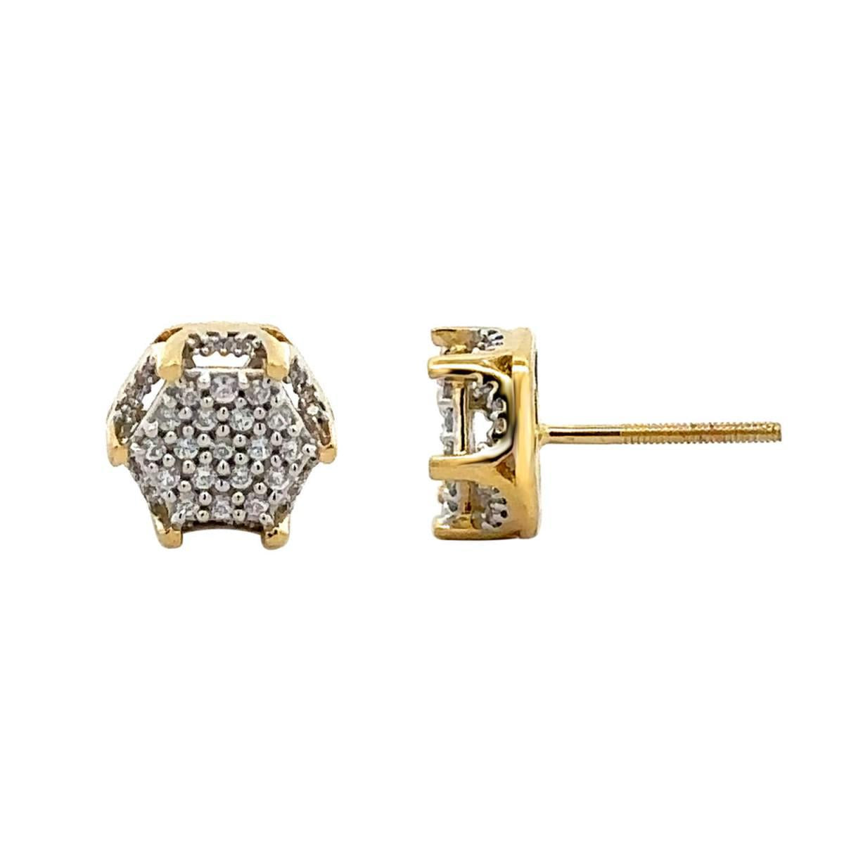 0.25 cttw Diamond Hexagon Stud Earrings 10k Yellow Gold Screw back