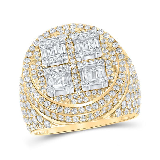 3.86ctw Baguette Round Diamond Signet Mens Ring 10k Yellow White Gold