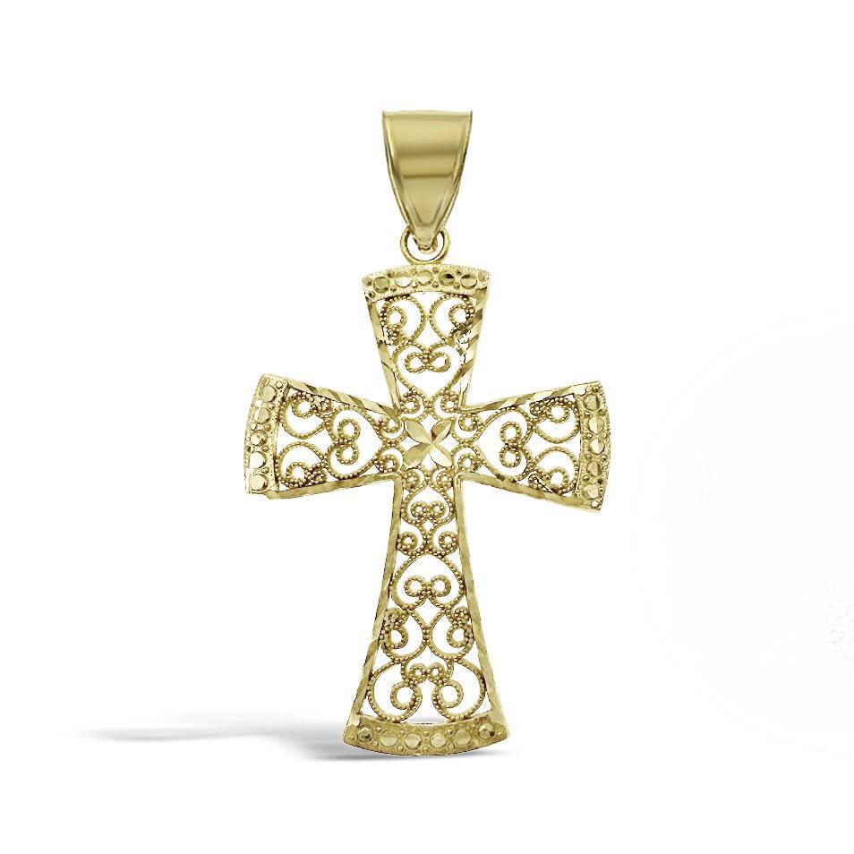 Cross Pendant Charm 10k Yellow Gold 1.9 inch