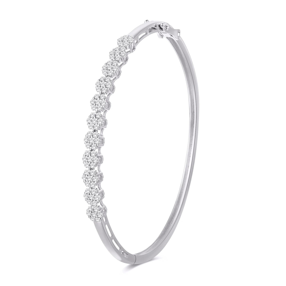 1ctw Diamond 10K White Gold Flower Bangle Bracelet