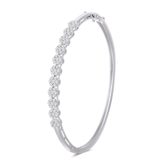 1.00ctw Diamond Cluster Bangle Bracelet 10K White Gold