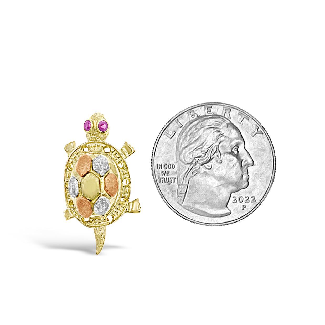 10K Tri Color Gold Turtle Pendant Charm