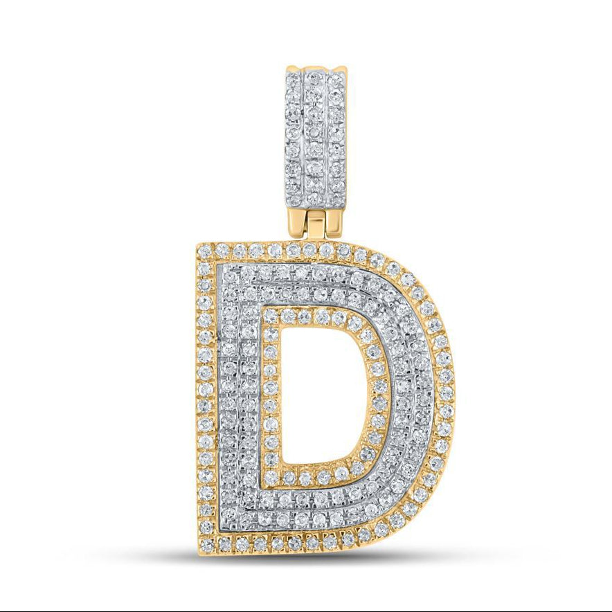0.56ctw Diamond Initial Letter D Mens Charm Pendant 10k Yellow Gold