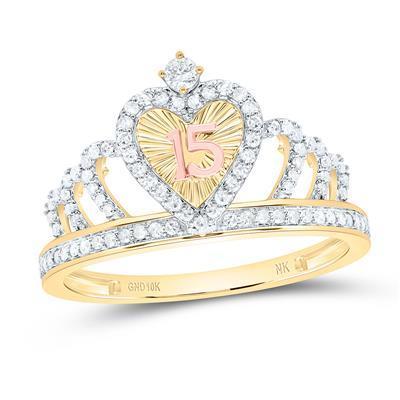 0.33ctw Diamond Crown Quinceanera 15 Years Birthday Ring 10k Yellow Gold