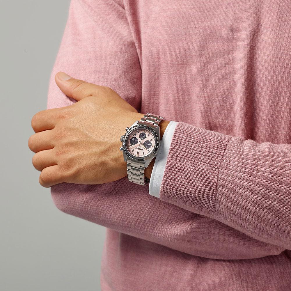 Seiko Prospex Speedtimer Solar Chronograph Men's Pink Dial Watch SSC963