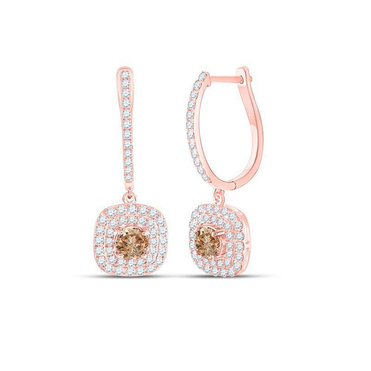 2.30cttw Chocolate Diamond Cushion Shape Dangle Womens Earrings 14k Rose Gold