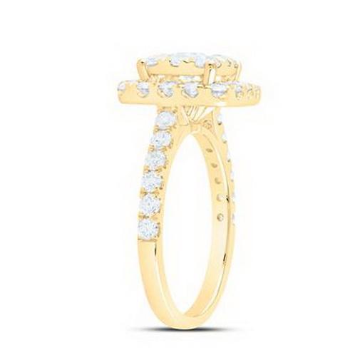 1.87ctw Diamond Cushion Cluster Single Halo Ring 18K Yellow Gold