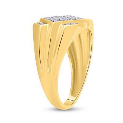0.27ctw Diamond Diagonal Offset Square Rhomb Mens Ring 10k Yellow Gold