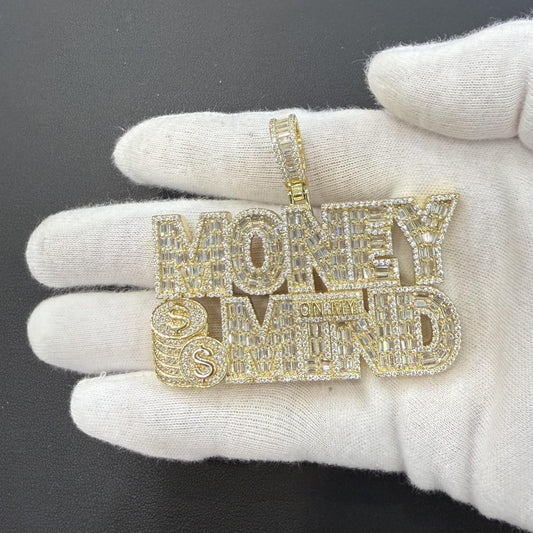 Money On My Mind Pendant Gold Plated 925 Sterling Silver Iced Out Baguette CZ