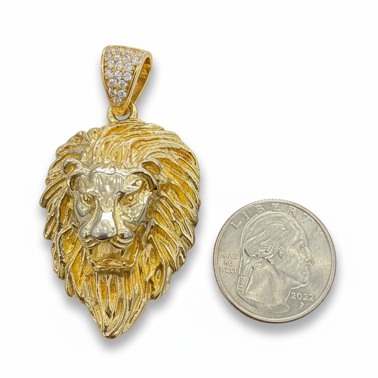 Lion Head Pendant Charm 925 Sterling Silver Gold Plated CZ Iced Out