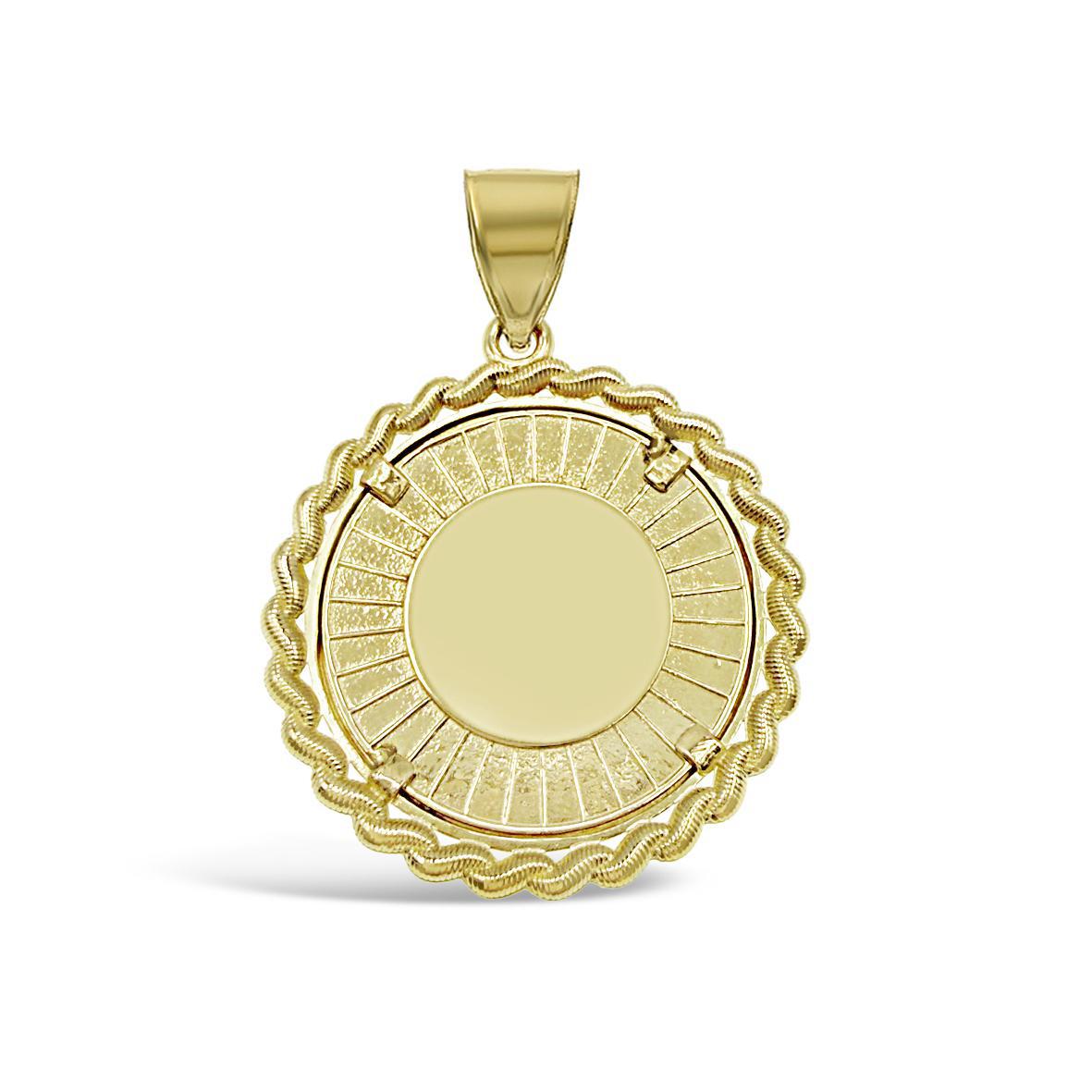 10K Yellow Gold Round Memory Picture Photo Frame Pendant Rope Frame Bezel Charm